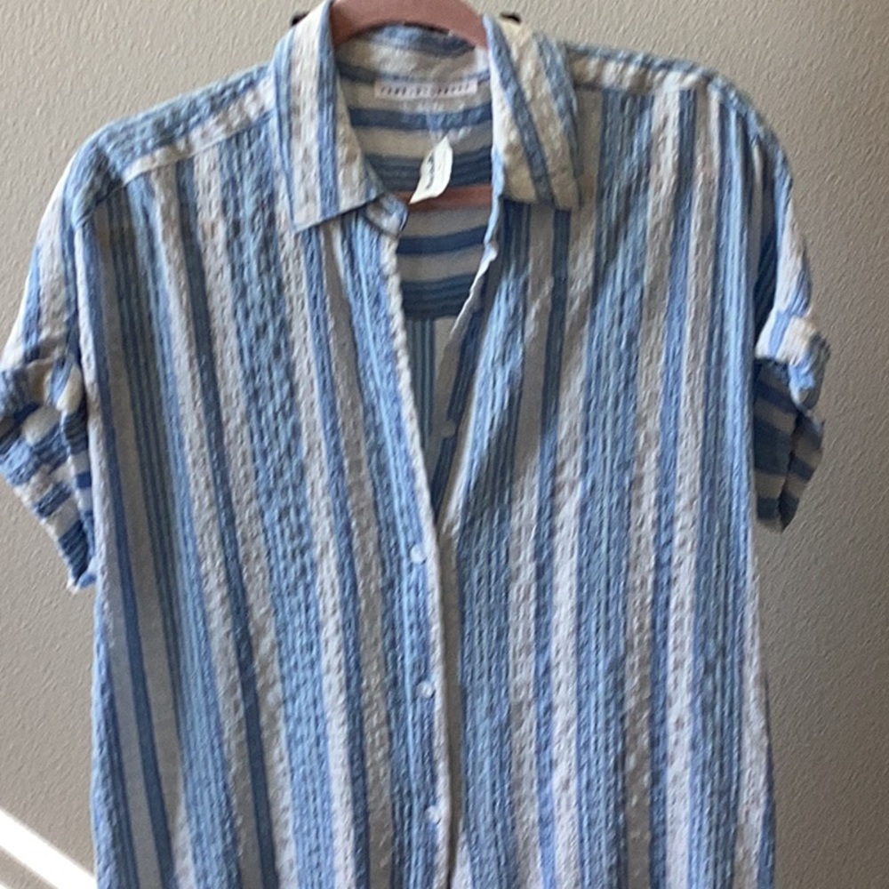 Jane & Delancey striped button down linen blouse